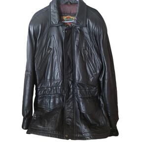 Vintage Men's 100% Buttershell Leather Global Identity ZIP/Button Jacket Size XL